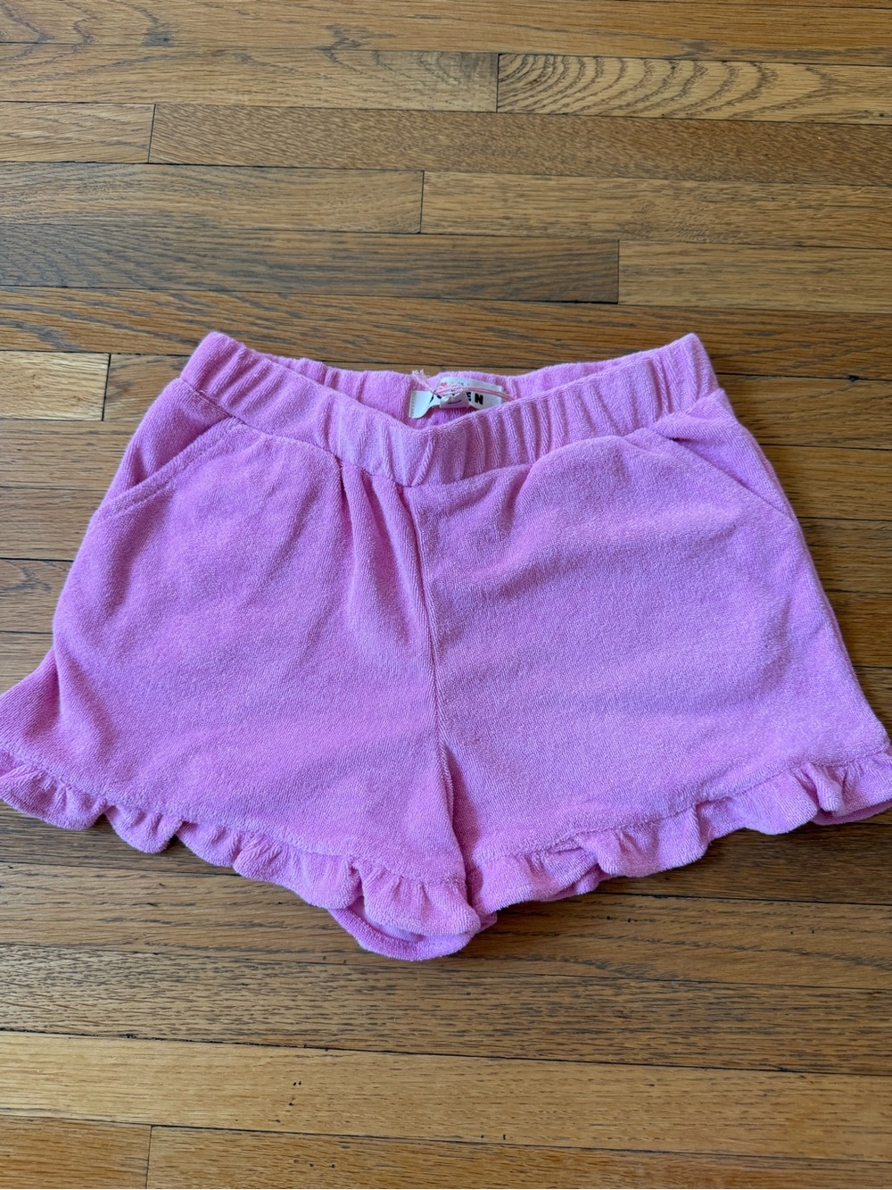NWT Mini Boden Frill Hem Toweling Shorts Vintage Mauve